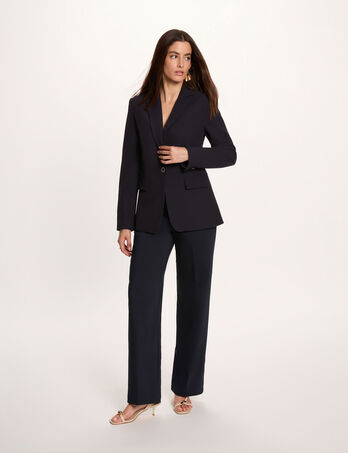 Pantalon droit taille haute bleu marine femme