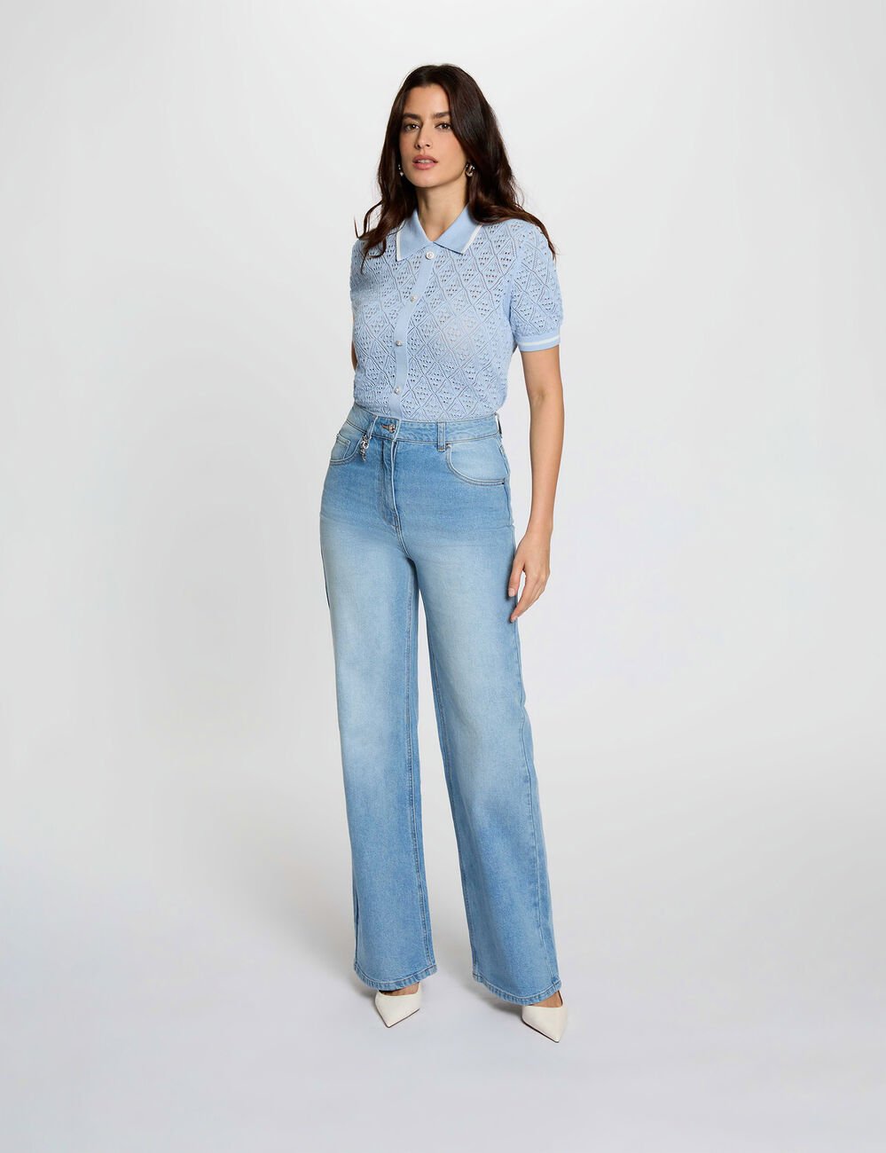 Strickjacke mit Reverskragen himmelblau damen