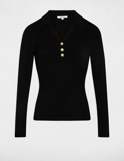 Figurbetonter Pulli mit Polokragen schwarz damen