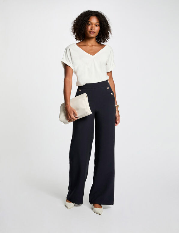 weite hose mit knopfen marineblau damen Weite Hose mit Knöpfen marineblau damen