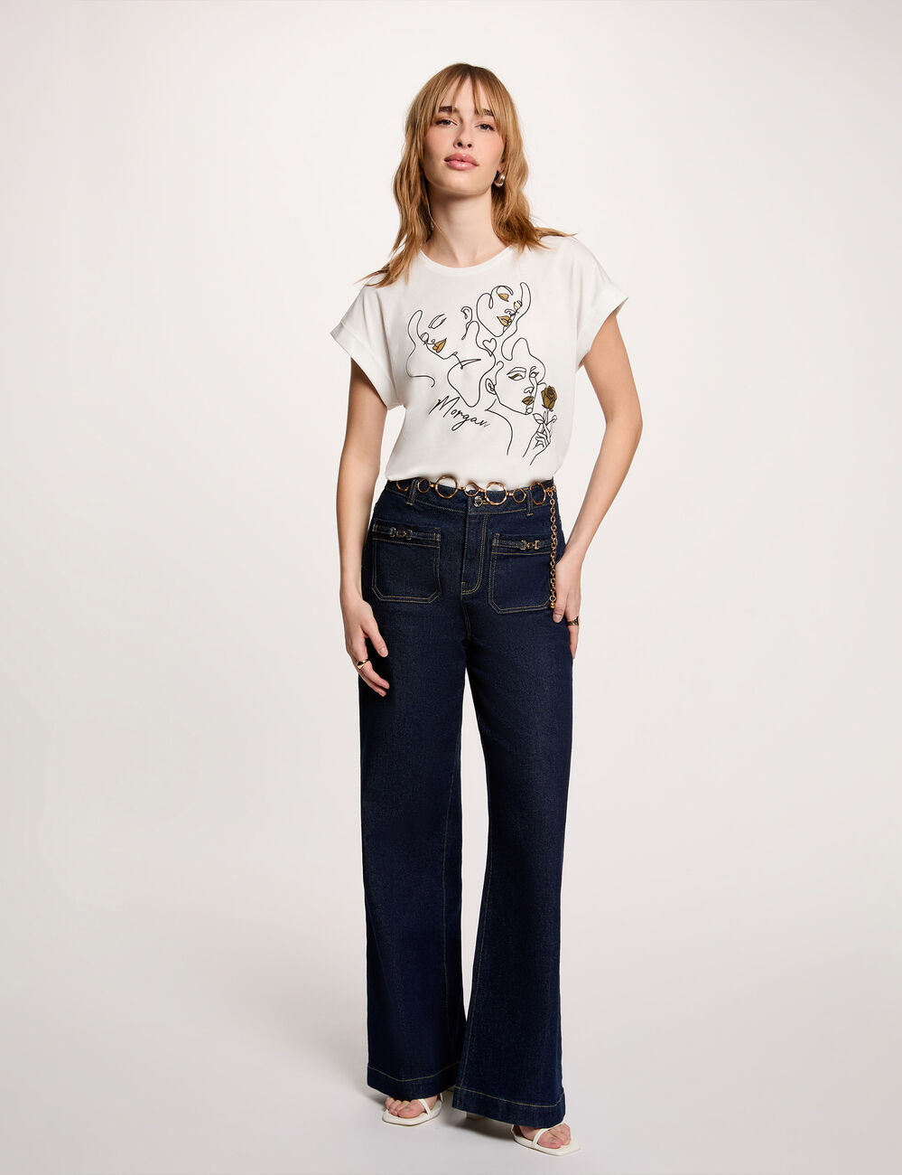 T-shirt col rond manches courtes blanc femme