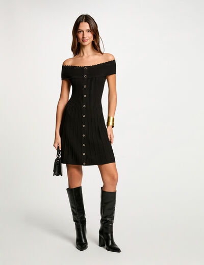 Robe tricot courte trapèze noir femme