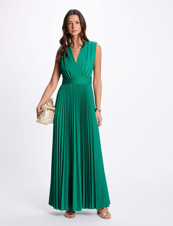 robe longue droite plissee vert emeraude femme Robe longue droite plissée vert émeraude femme