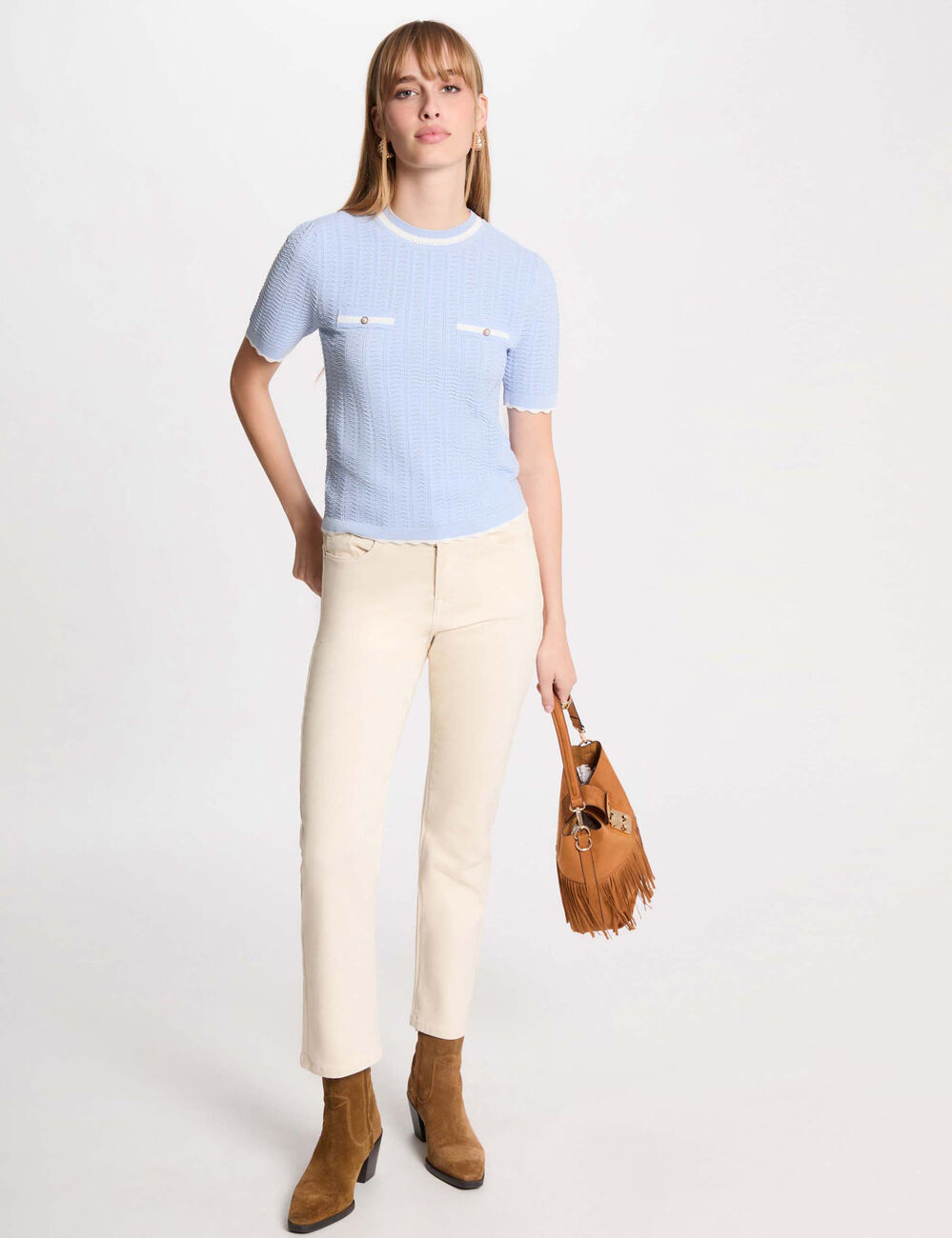 Pull manches courtes bleu ciel femme