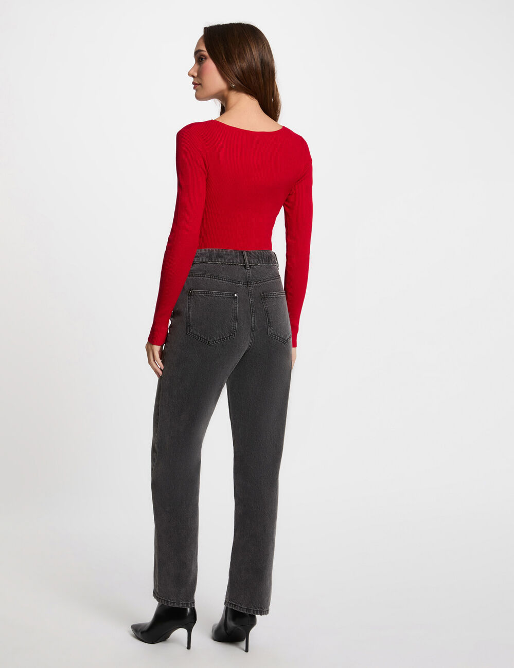 Langarm-Pullover mit Rippenstrick rot damen