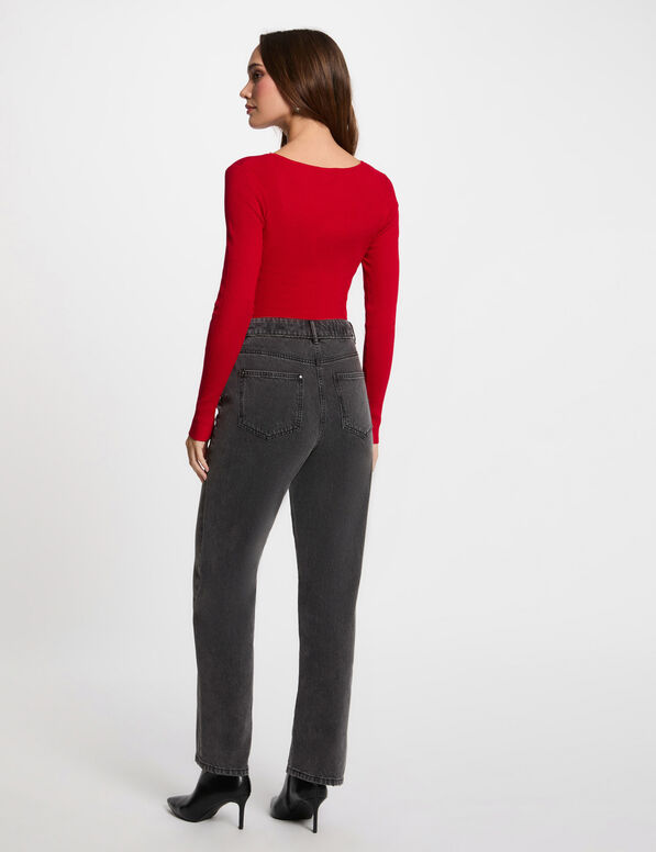 Langarm-Pullover mit Rippenstrick rot damen
