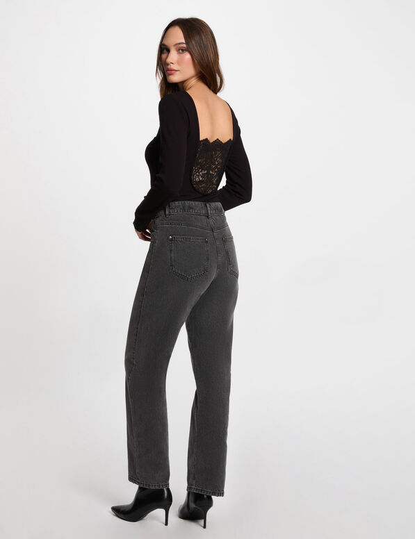 langarm body mit ripp effekt schwarz damen Langarm-Body mit Ripp-Effekt schwarz damen