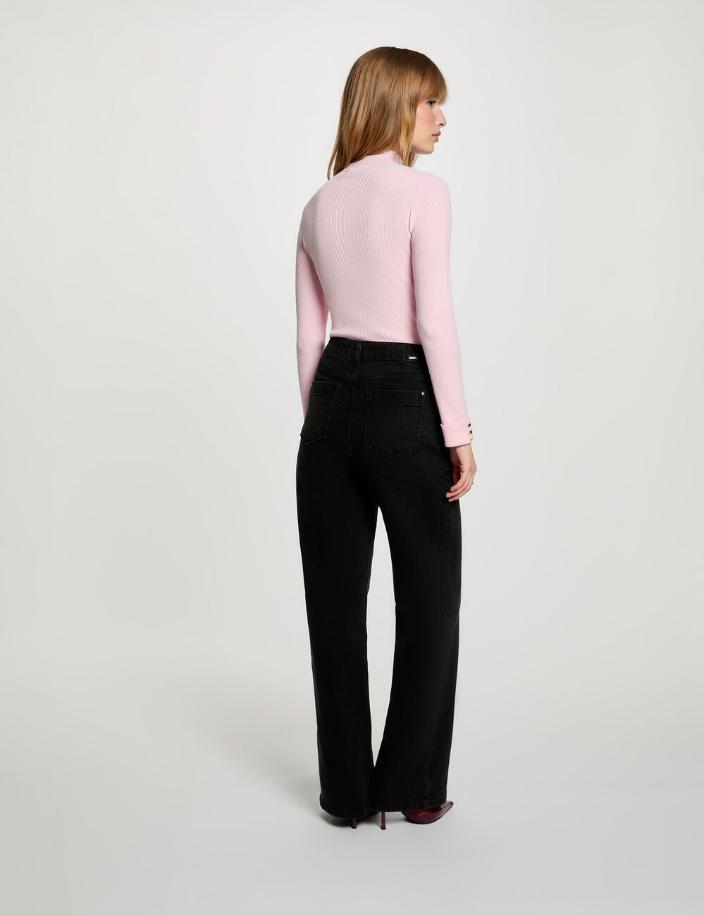 Weit geschnittene hochgeschnittene Hose schwarz denim damen