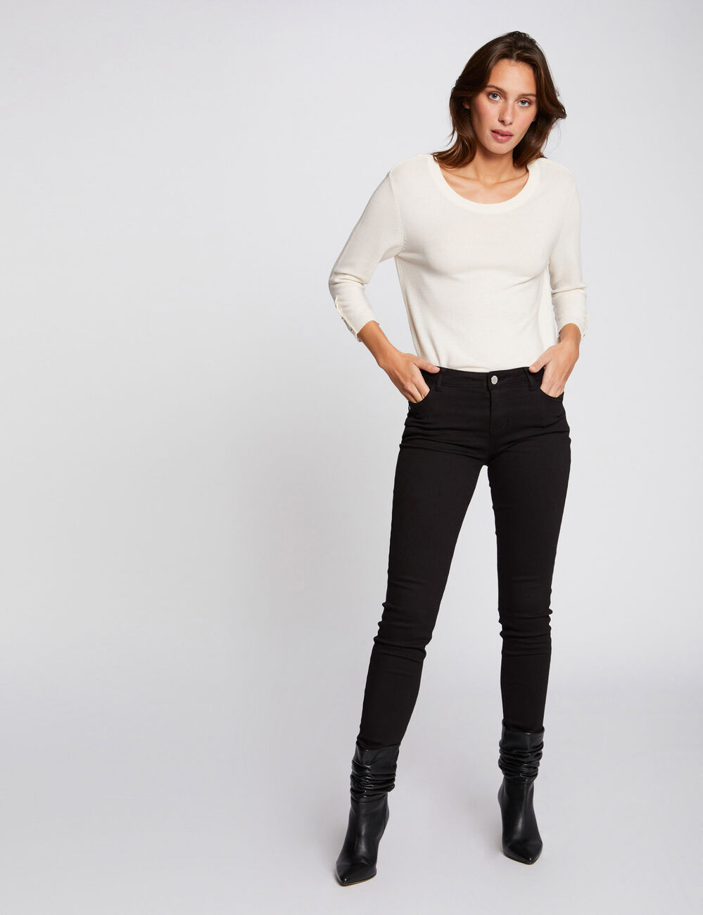 R&ouml;hrenhose mit niedriger Taille schwarz damen
