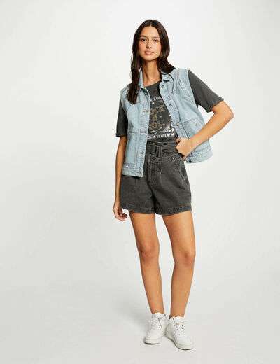 Veste en jean sans manches jean bleached femme