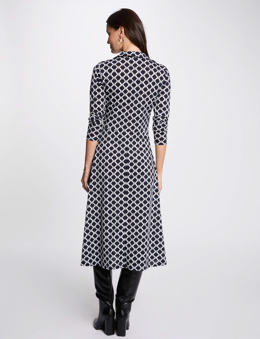 Bedrucktes gerades Midikleid marineblau damen