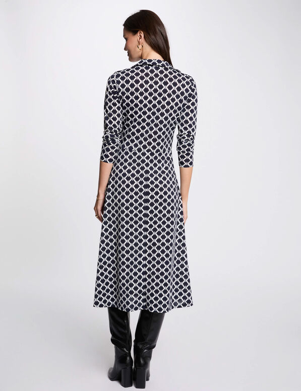 Bedrucktes gerades Midikleid marineblau damen