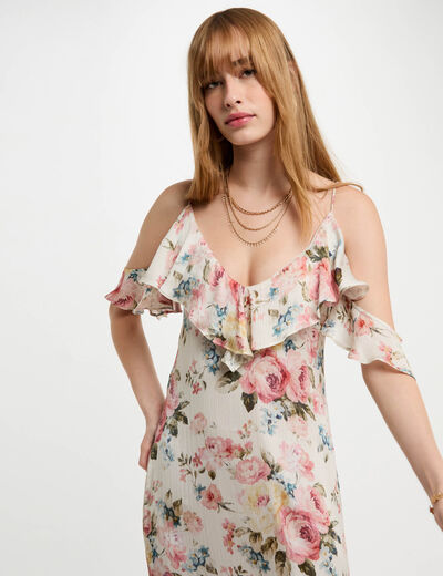 Robe longue droite imprimée multicolore femme