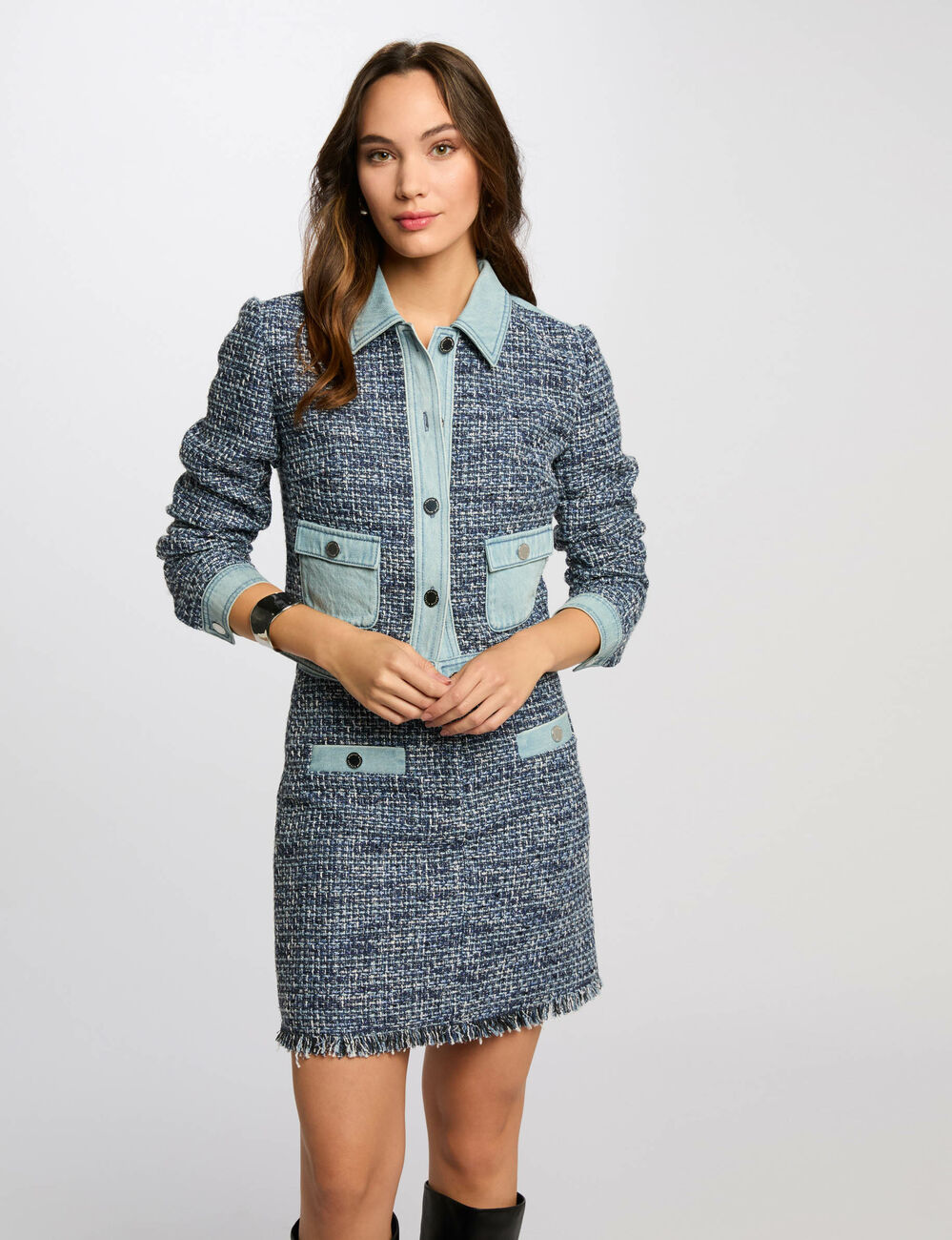 Veste courte tweed multicolore femme