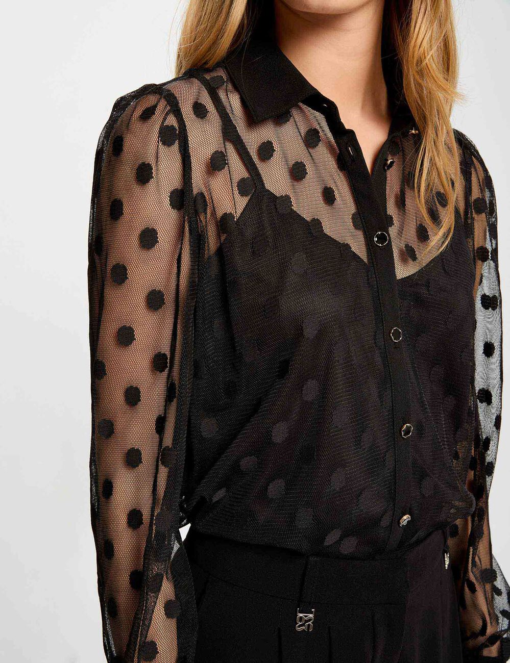 T-Shirt mit Lavalli&egrave;re-Kragen schwarz damen