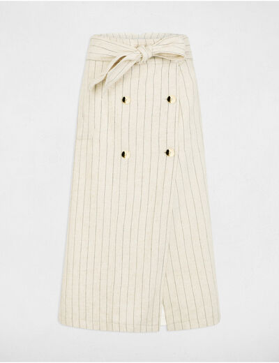 Jupe midi rayée beige femme