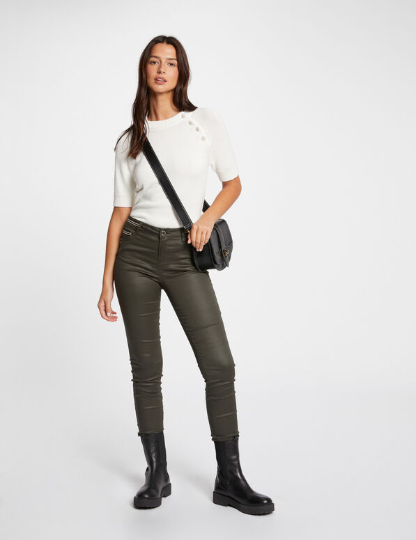 pantalon slim enduit vert fonce femme Pantalon slim enduit vert foncé femme