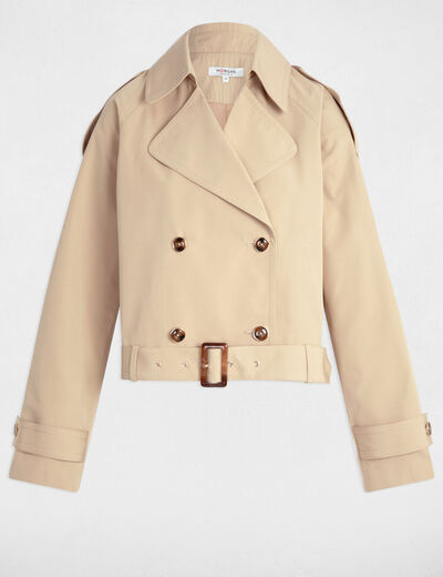 Trench court ceinturé beige femme