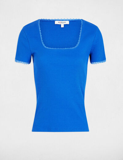 Geripptes Kurzarm-T-Shirt elektrisch blau damen
