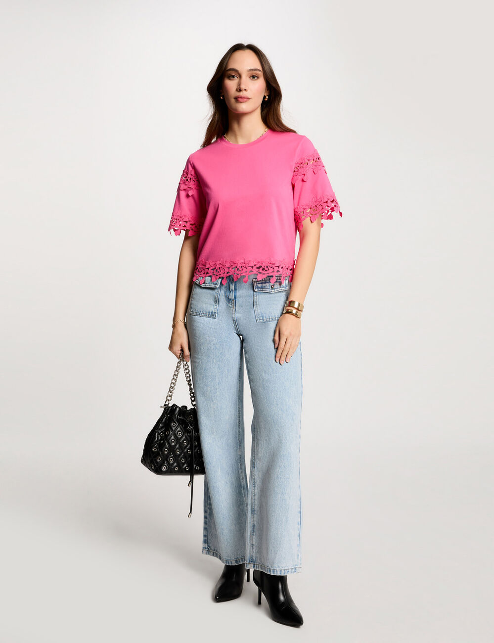 T-Shirt mit kurzen Ärmeln rosa damen