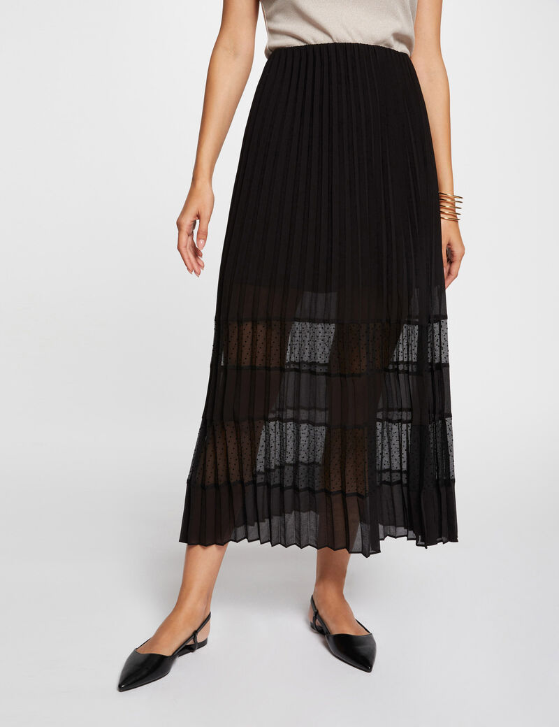Plissierter Midi-Rock in A-Linie schwarz damen