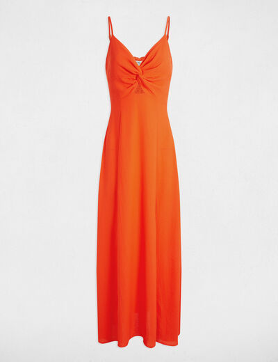 Robe longue droite fendue orange femme