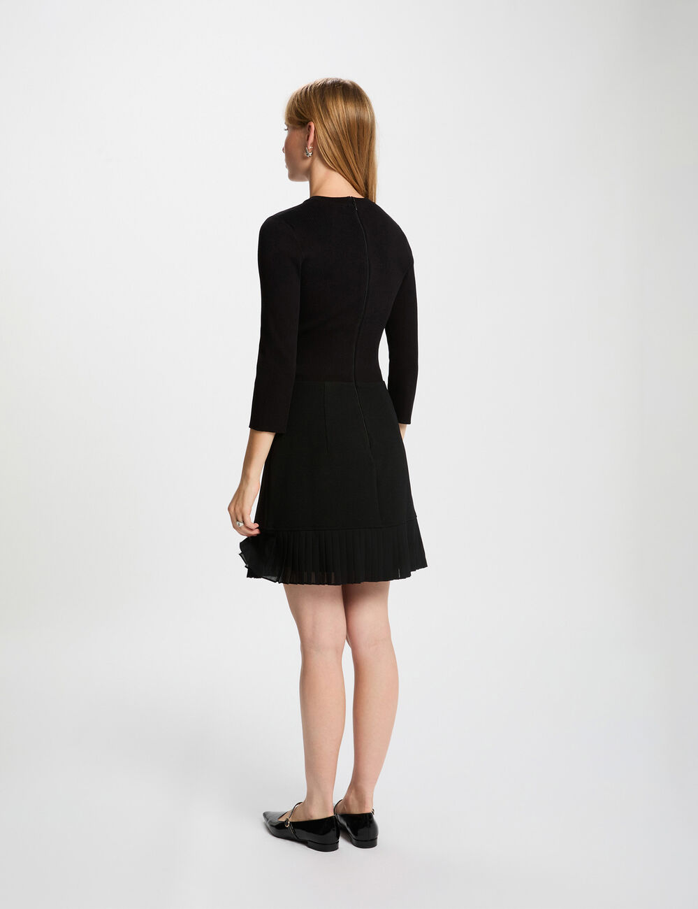 Robe courte pliss&eacute;e noir femme