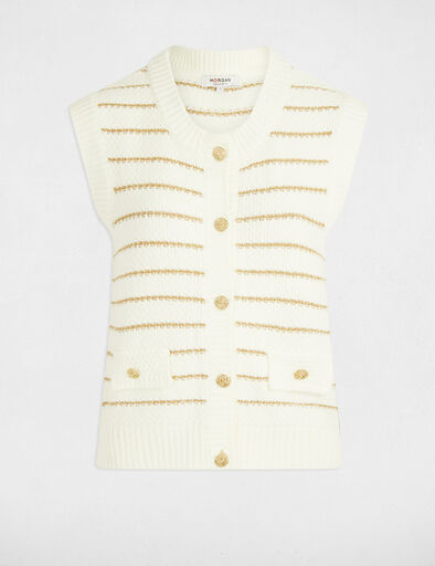armellose gestreifte strickjacke beige damen Ärmellose gestreifte Strickjacke beige damen