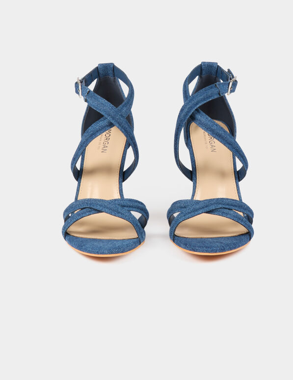 Sandales à talons en jean denim brut femme
