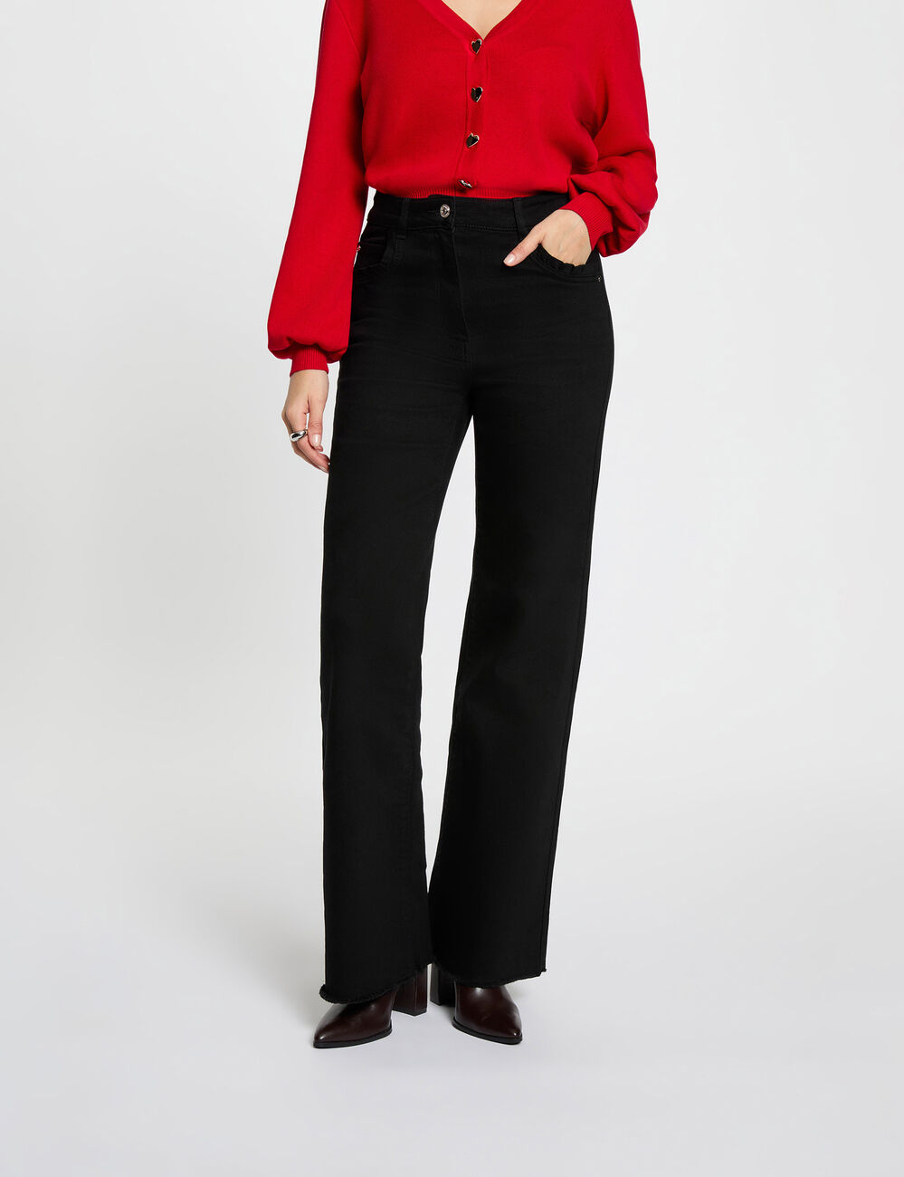 Weit geschnittene hochgeschnittene Hose schwarz damen