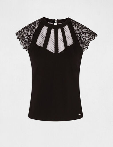kurzarm t shirt mit spitze schwarz damen Kurzarm-T-Shirt mit Spitze schwarz damen
