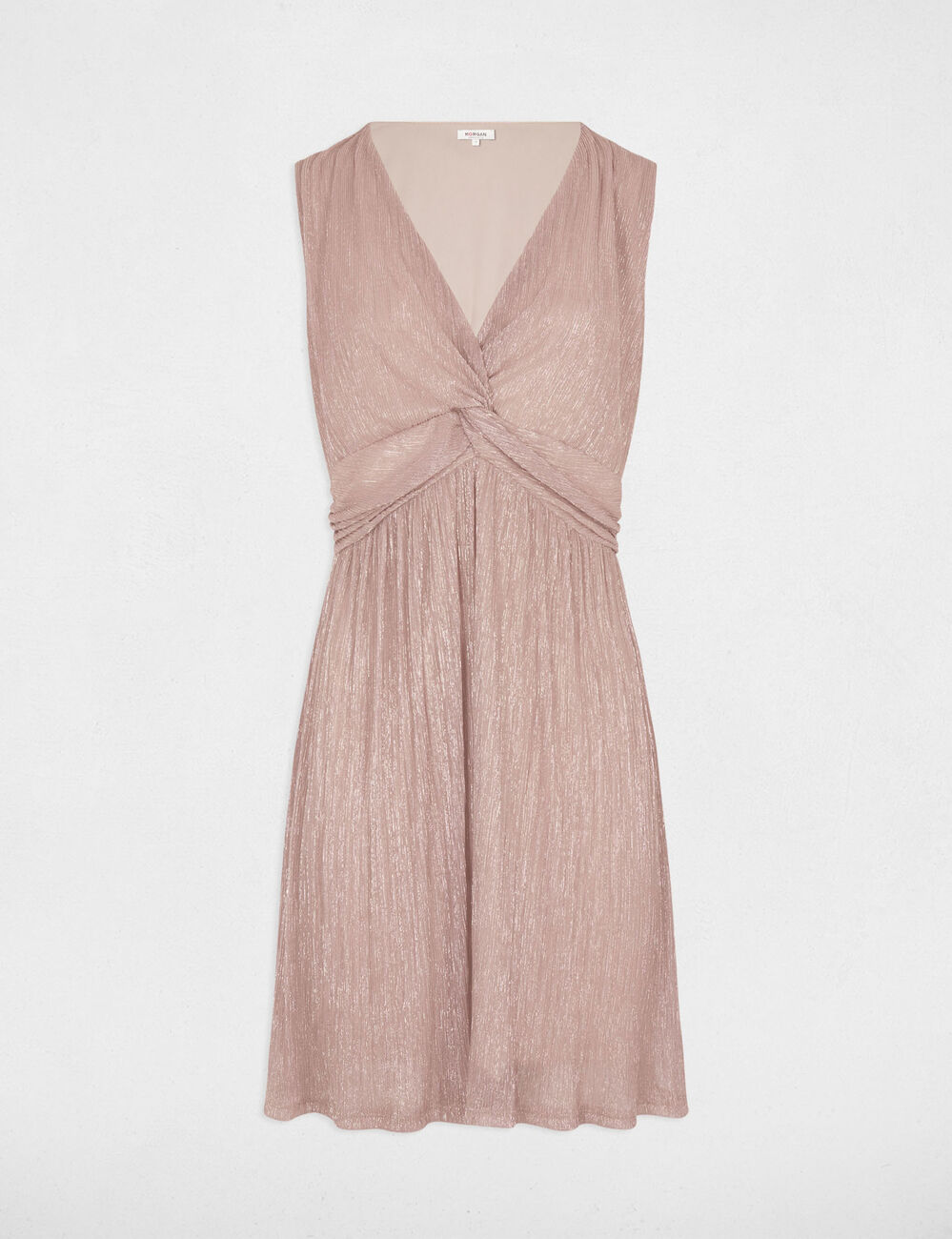 Plissiertes Kleid mit V-Ausschnitt dunkelbraun damen