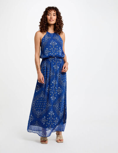 Robe longue droite imprimée multicolore femme