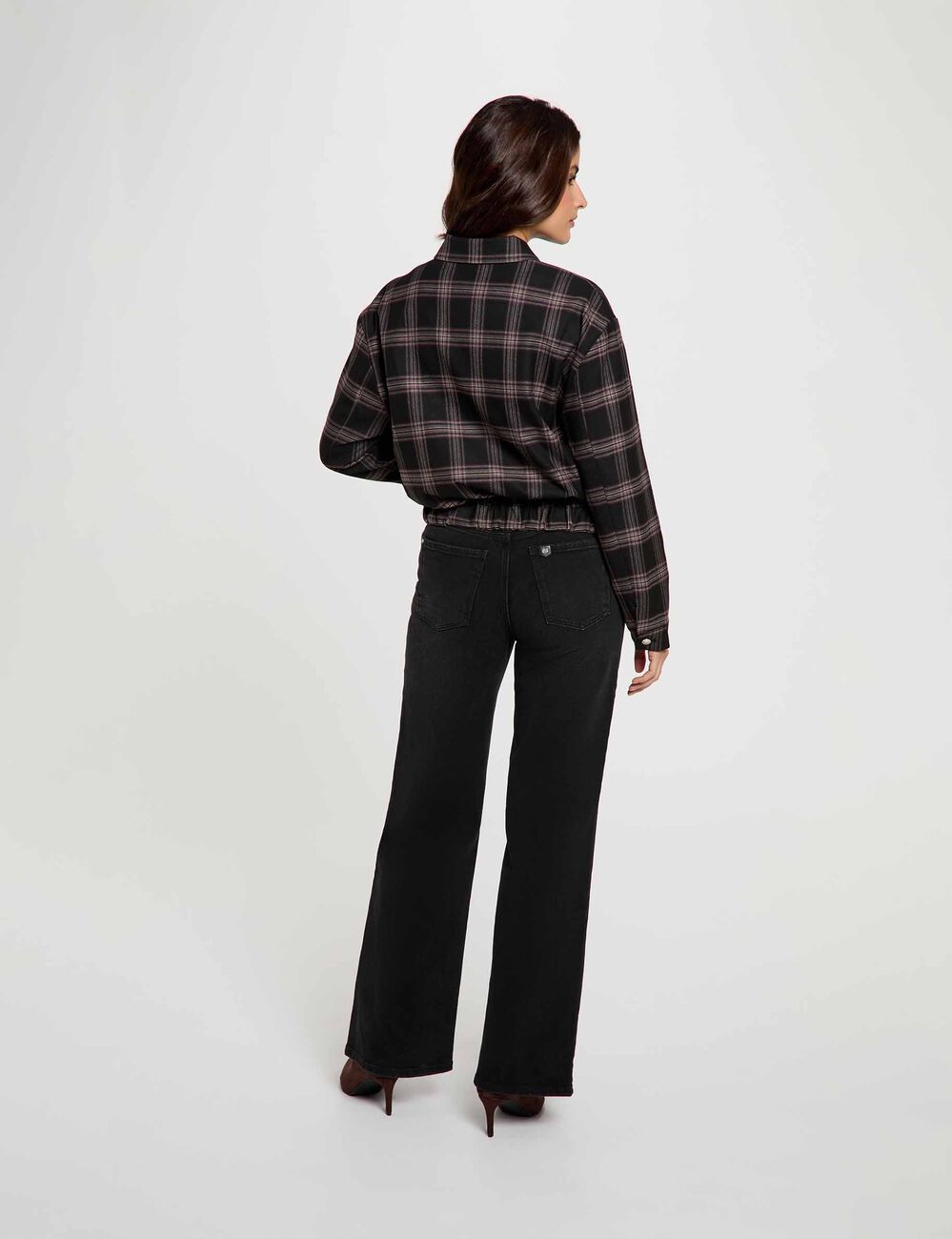 Blouson &agrave; carreaux noir femme