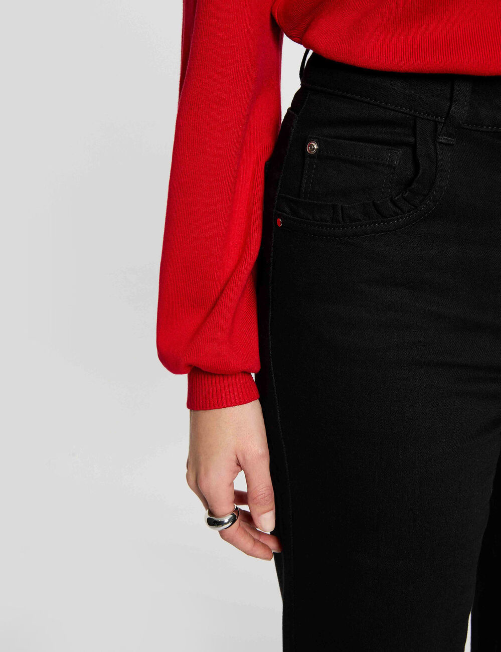 Weit geschnittene hochgeschnittene Hose schwarz damen