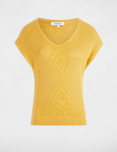 Pullover mit kurzen Ärmeln senfgelb damen
