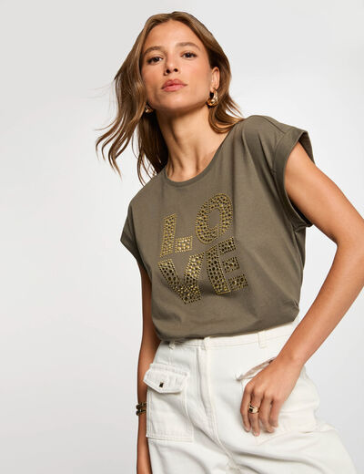 T-Shirt mit Aufdruck khakigrün damen