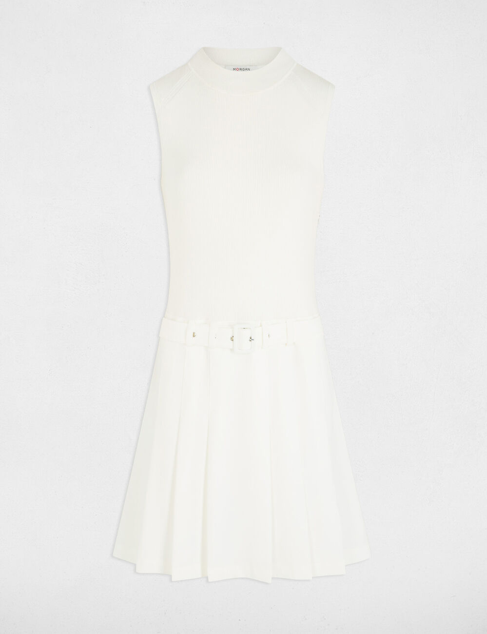 Robe courte droite bas plissé blanc femme