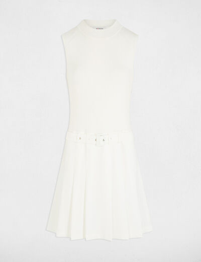Robe courte droite bas plissé blanc femme