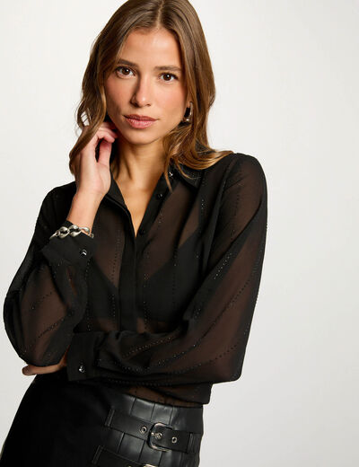 Chemise droite strass noir femme