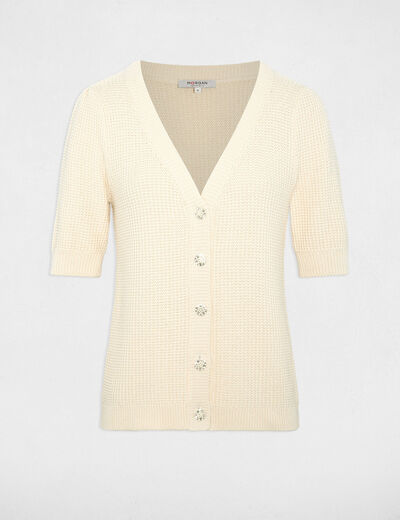 Gilet ajust&eacute; col v ivoire femme