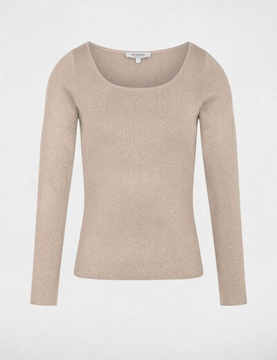 Pull cintr&eacute; col u ecru femme
