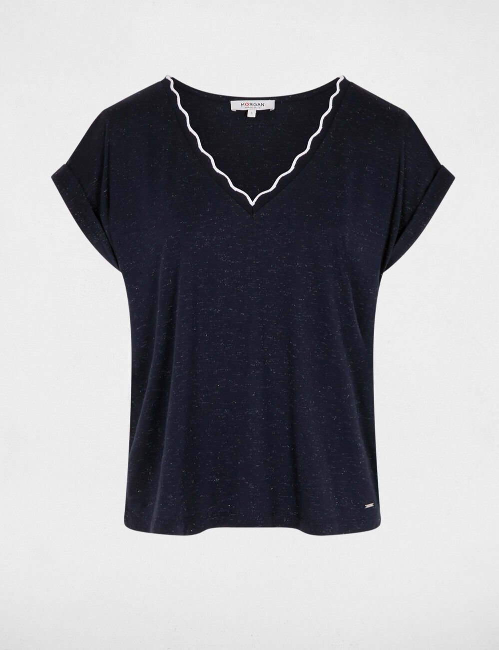 T-shirt col v manches courtes bleu marine femme