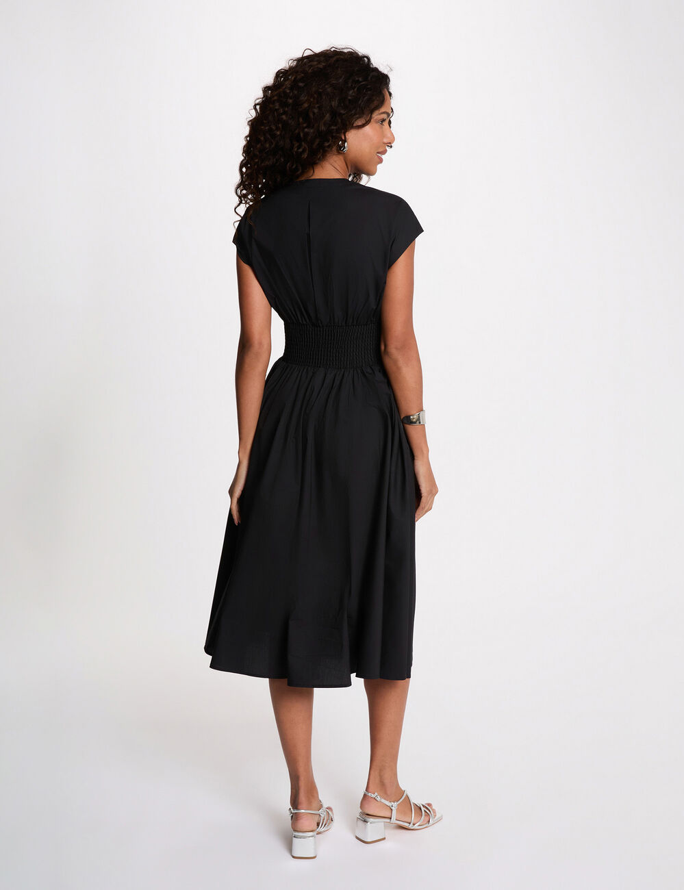 Robe mi-longue col v noir femme