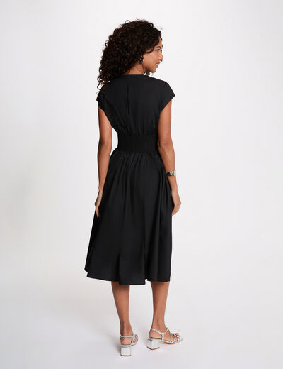 Robe mi-longue col v noir femme