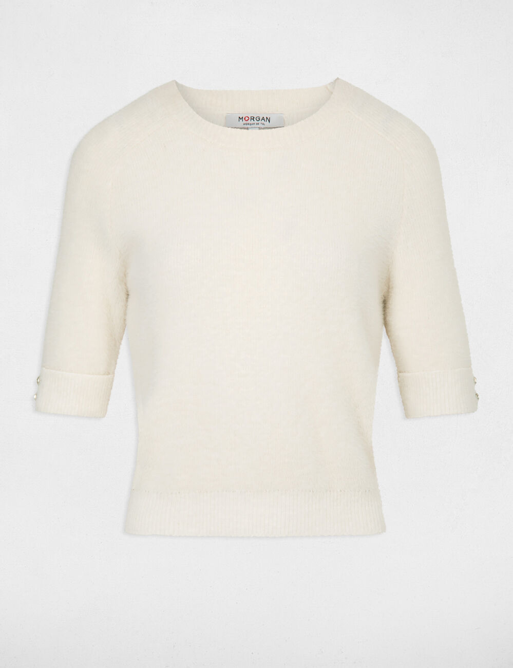 Kurzarm-Pullover elfenbein damen