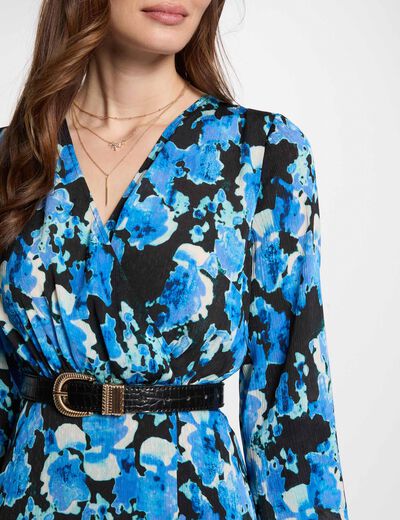 Robe longue cintrée fluide multicolore femme