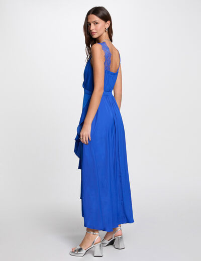 Robe longue droite fluide bleu electrique femme