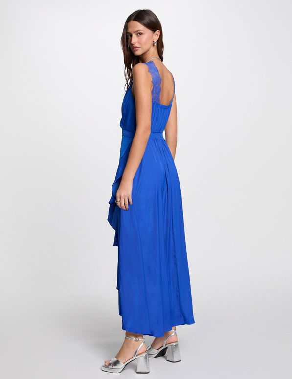 Robe longue droite fluide bleu electrique femme