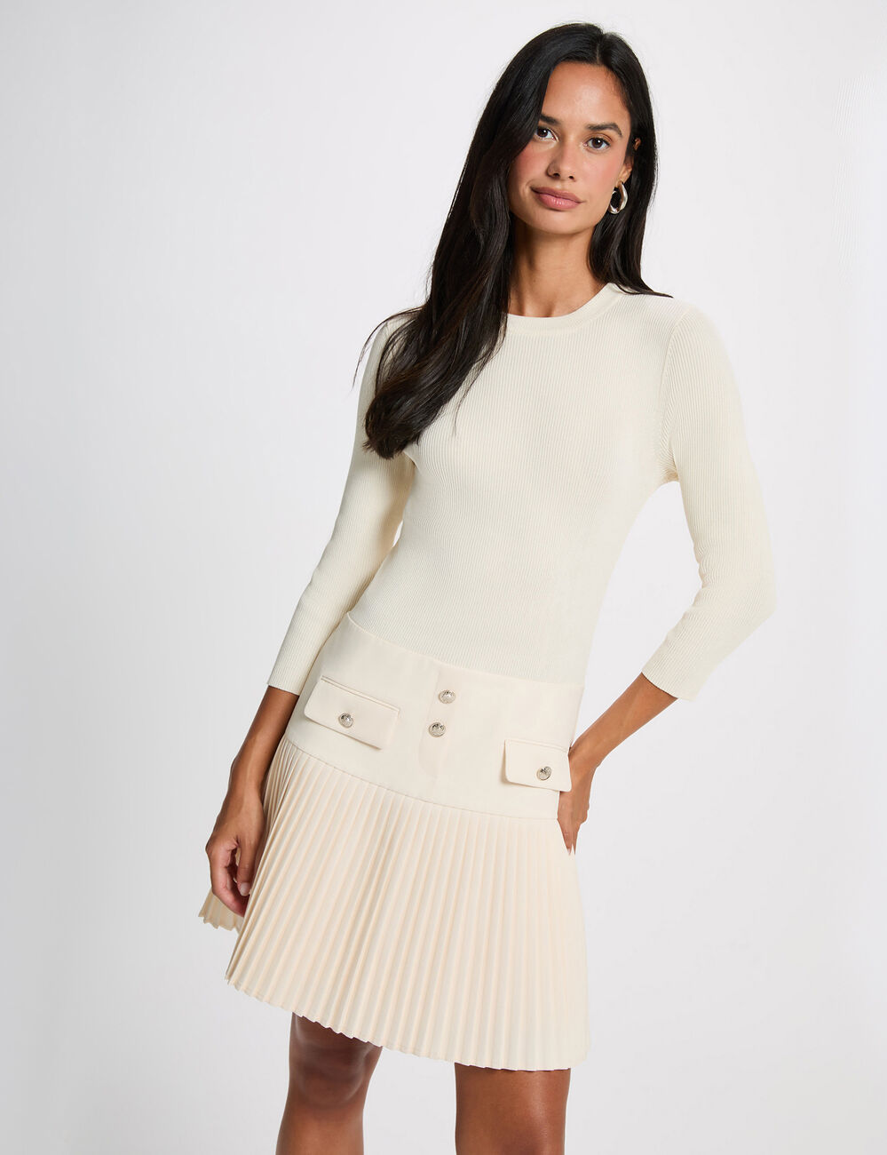 2-in-1 Faltenkleid elfenbein damen